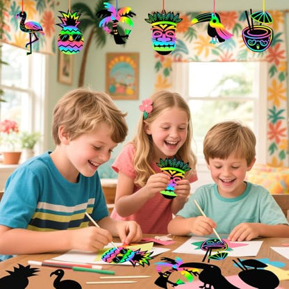 JULMELON 36PCS Luau Crafts for Kids, Rainbow Scratch Art Hawaiian Party - style: Luau Crafts