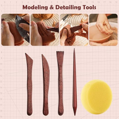 27PCS Clay Tools Sculpting, Ceramics Tools Set, Ceramic & Pottery Modeling Tools, Air Dry Clay Tools, Polymer Tools Kit for Carving, Molding, Pottery Wheel, Crafting Supplies, Pros, Beginners, Adults - color: 27PCS