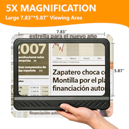 5X Magnifying Glass for Reading, Large Full Page Magnifier with Light