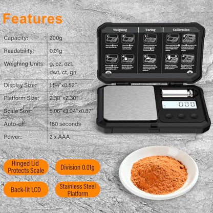 Digitalgram Scale Jewelry Scale 200g 0.01g mini Scale Portable Powder Scale (Black) - color: Black