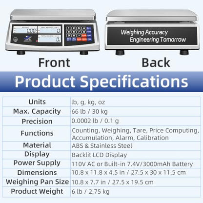 Industrial Counting Scale 30kg/66lb x 0.1g Precision Bench Scale Digital Inventory Counting Weight Scale for Small Parts and Coins, Electronic Gram Scale with Batteries/AC Power, lb/g/kg/oz - style: 30kg x 0.1g