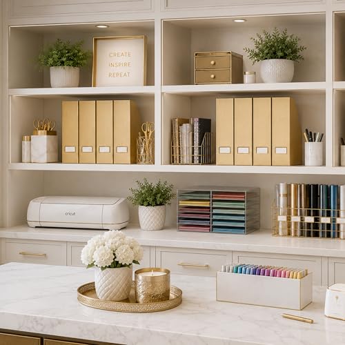 BLU MONACO | Gold Cardboard Magazine File Holder Set of 4 | Vertical Magazine File Holder for Shelves | Standing File Holder Desk Organizer - color: Gold