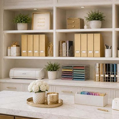BLU MONACO | Gold Cardboard Magazine File Holder Set of 4 | Vertical Magazine File Holder for Shelves | Standing File Holder Desk Organizer - color: Gold