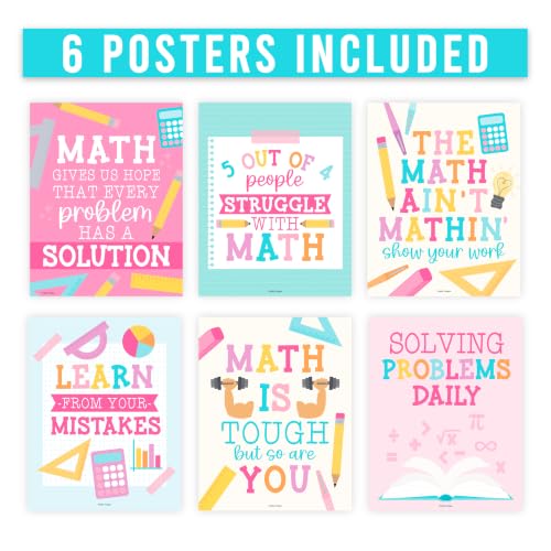 6 Math Posters - Motivational Math Posters for Elementary & Middle School - color: Colorful Pastel 1