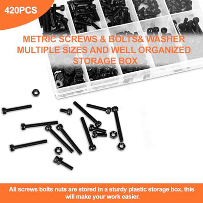 420pcs M3 Screw Kit, Premium M3 Bolts for 3D Printing, Hex Socket Head Cap Screw Assortment with Nuts and Washers, M3 x 6mm /8mm /10mm /12mm /16mm /20mm /25mm (Black) - size: M3