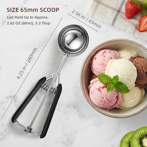 Large Ice Cream Scoop 65MM, Trigger Release Stainless Steel Cookie Scoop, Portion Scoop 2.82 oz/80ml, Commercial Food Disher, for Portion Control, Cookie Dough, Cupcake Batter (5.3 Tablespoon) - size: 5.3 tbsp