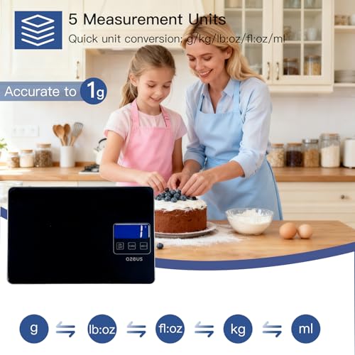 Food Scale with USB Rechargeable, Digital Kitchen Scale with 6 Units, High Precision to 0.04 oz /11lbs Capacity, Weight Range from 3g-5000g (Black)