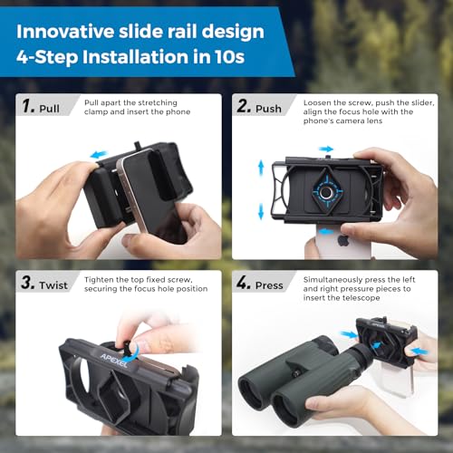 APEXEL 360° Universal Digiscoping Phone Adapter with Bluetooth Remote