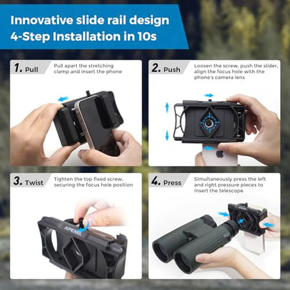 APEXEL 360° Universal Digiscoping Phone Adapter with Bluetooth Remote