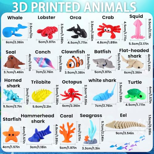 Celltestria 21Pcs Ocean Mini 3D Printed Animals Flexible Fidget Toys - style: 21Pcs Ocean Animals