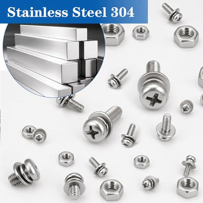 970PCS M2M2.5M3M4M5 Phillips Pan Head Bolts and Nuts Assortment Kit - size: SS M2M2.5M3M4M5 970PCS
