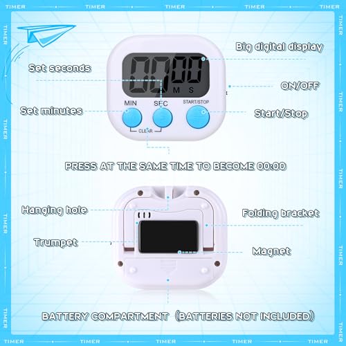 Mwellewm Digital Timers for Classroom Kids Kitchen Timers for Cooking 12 Pc - color: White
