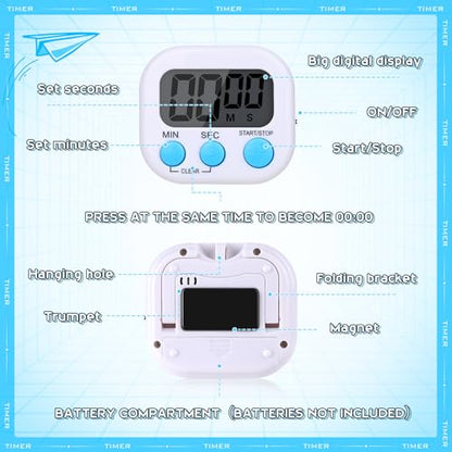 Mwellewm Digital Timers for Classroom Kids Kitchen Timers for Cooking 12 Pc - color: White