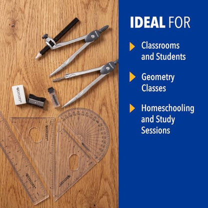 Westcott 10-Piece Math Set for Students, Includes 2 Compasses, Protractor & Ruler, Back to School, Classroom, School Supplies, Geometry Practice, Durable Storage Case