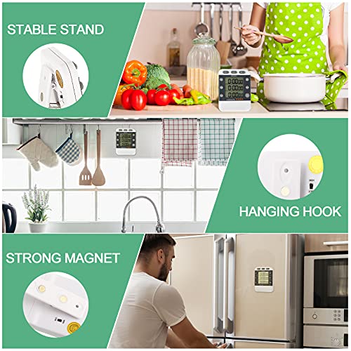 Photect 2 Pcs Digital Kitchen Timer 3 Channel Magnetic Countdown Timer