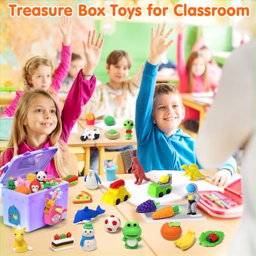 Palmatte 140PCS Animal Erasers Bulk Treasure Box Prizes for Kids Classroom