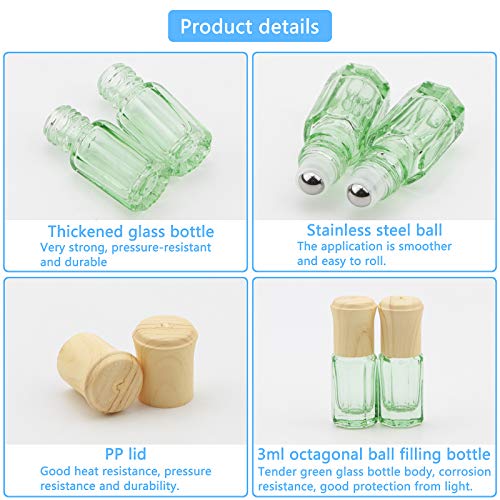 3mL Glass Roller Bottles for Essential Oils, Roller Ball Applicator - color: Green