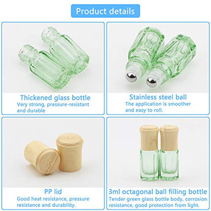 3mL Glass Roller Bottles for Essential Oils, Roller Ball Applicator - color: Green