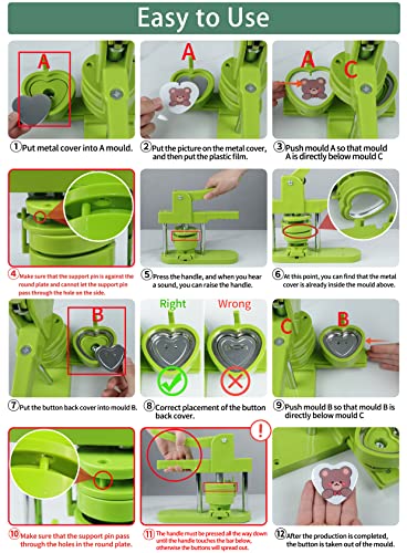 Happizza Heart-Shaped Button Maker Machine, Detachable Heart DIY Pin Button Maker Press Machine Kit, Badge Button Press Machine Pin Maker Machine with Free 100pcs Button Parts - size: Heart shape