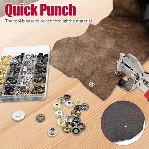 Snap Fastener Tool Kit, 4 Colors 400 PCS Boat Cover Snaps with Built in Punching Snap Installation Tool, 15 MM Canvas Snaps for Leather, Clothing and DIY Handmade