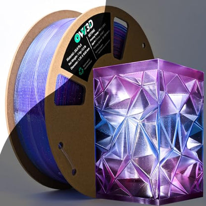 OVV3D Clear PLA Filament 1.75mm, 3D Printer Filament Translucent PLA, 1kg Spool, Transparent Filament Blue Purple Gradient Color Change Low Warping & No-Bubbles, +/- 0.02 mm, Fit Most 3D Printers - color: Translucent Galaxy