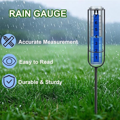 Rain Gauge Outdoor, Upgrade 7" Freeze-Proof Accurate Rain Gauge with Stake, Adjustable Height & Large Clear Numbers, Decorative Rain Measuring Tool for Garden, Lawn, Patio, Yard