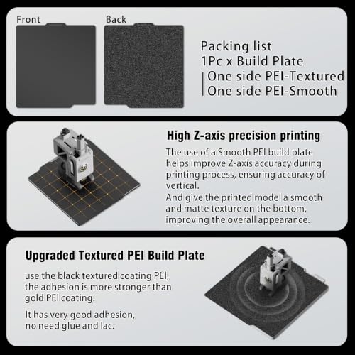 Double Sided Black PEI Build Plate for Bambu Lab X2D/P2S/X1/X1C/X1E/P1P/P1S/A1, Smooth PEI+Textured PEI Spring Steel Sheet Plate Flexible Platform 257x257mm for Bambu Labs 3D Printers - color: Smooth PEI+Textured PEI(Black)
