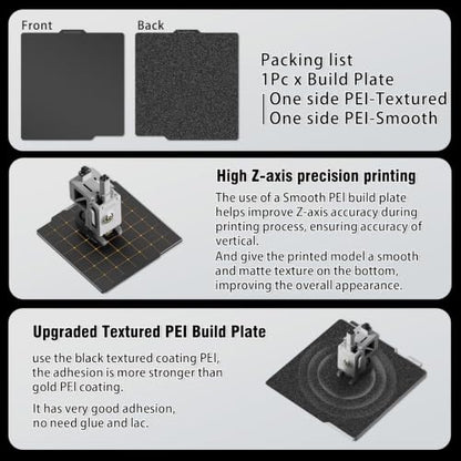 Double Sided Black PEI Build Plate for Bambu Lab X2D/P2S/X1/X1C/X1E/P1P/P1S/A1, Smooth PEI+Textured PEI Spring Steel Sheet Plate Flexible Platform 257x257mm for Bambu Labs 3D Printers - color: Smooth PEI+Textured PEI(Black)