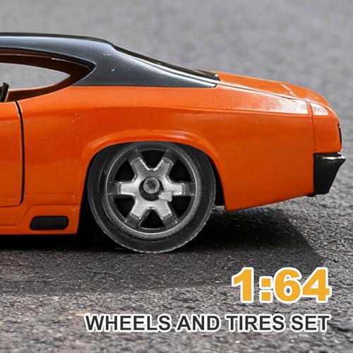 MECCANIXITY 4 Set 1/64 Wheels and Tires Set, Real Riders Rims Includes Axles for RC Diecast Car DIY Model, Silver Rims - color: Silver Rims