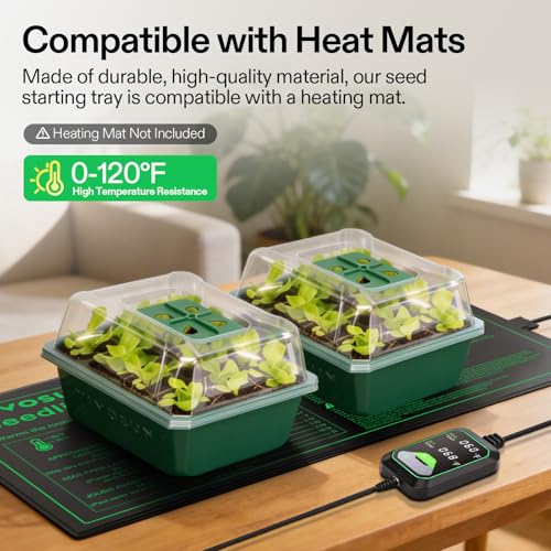 VIVOSUN 24-Pack Seed Starter Trays, 144-Cell Seed Starter Kit with Humidity Dome, Flat Reusable Plant Germination Trays with Drain Hole, Green Propagation Tray for Planting Seeds - size: 24-Pack 144-Cell, style: Trays
