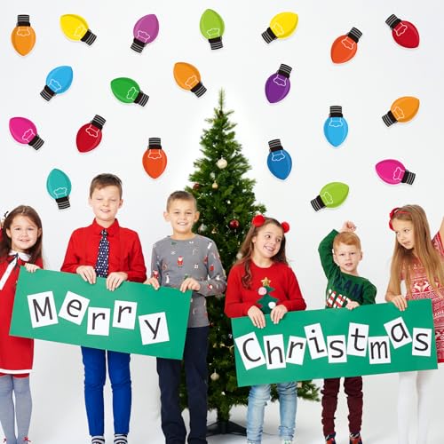 48Pcs Christmas Paper Cutouts, Colourful Xmas Light Bulbs Cut Outs Bulletin Board Decor for Winter Christmas Holiday Home Office Classroom Chalkboard Window Wall Door Decor - style: Light Bulb
