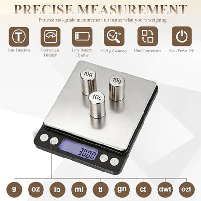 Digital Jewelry Scale, 500g x 0.01g High Precision Gold Scale, Portable Gram Scale with LCD Display, Tare Function, PCS Counting, Professional Small Scale for Jewelers Collectors Pawn Shops