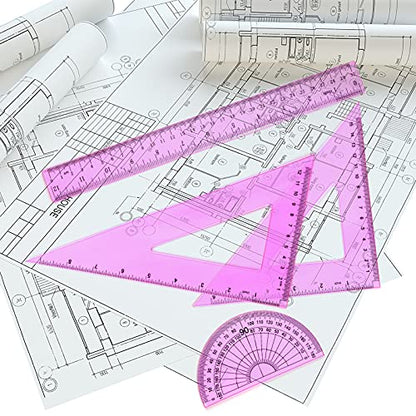 Coopay 4 Pcs Math Geometry Tool Set, Clear Acrylic Drawing Tool, Pink - color: Pinkish-Purple, size: 12 Inch