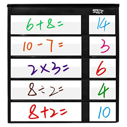 Black Tabletop Desktop Pocket Chart with Bonus 20X Dry Erase Cards. Double Sided and Self-Standing (13” X 12”) - color: Black, size: Blank Cards