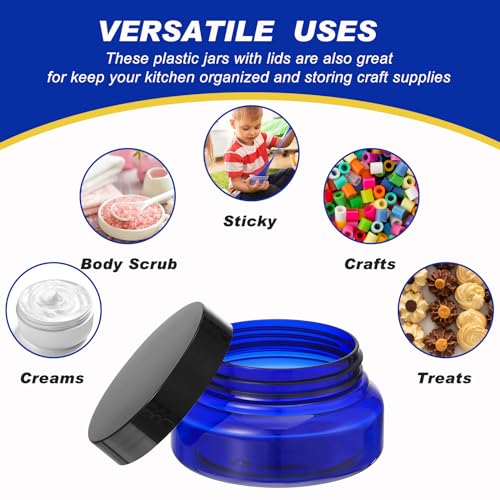 24 Pack Plastic Cosmetic Jars with Lids Label, 5 oz, Blue, Black - color: Blue, Black, size: 5 oz