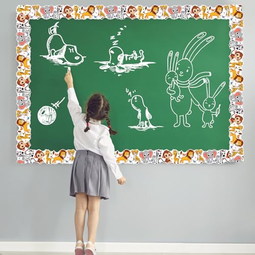 Jungle Animals Bulletin Board Border, 65.6Ft Cute Animal Theme Border for Bulletin Board Jungle Animals Rolled Border Trim for School Classroom Office Chalkboard Whiteboard Wall Decor - style: Animals