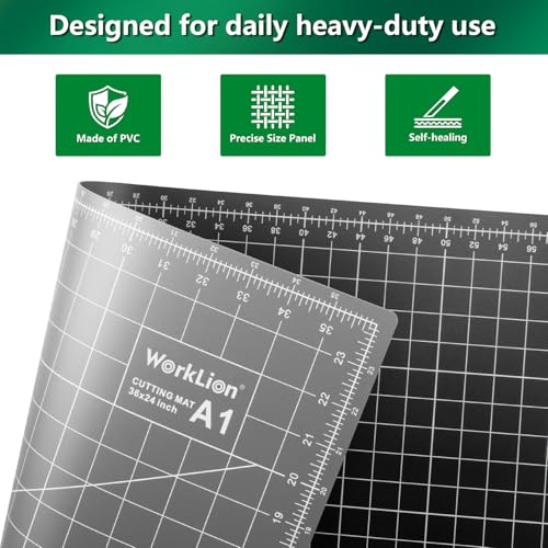 WorkLion Self Healing Cutting Mat 24''x36'': Double-Sided 5-Ply Craft Cutting Board with Grid - Slip-Resistant Large Cutting Mat for Sewing, Fabric,Quilting, Crafts & Hobbies(Grey/Black) - color: Black/Gray, size: 36"L x 24"W