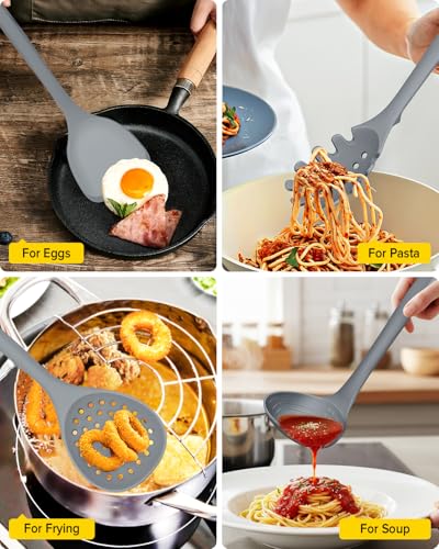 BUNDLEPRO Silicone Cooking Utensils Set, 9 Pcs Kitchen Utensils, One-Piece - color: Gray