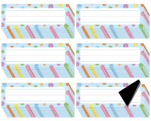48pcs Pastel Smile Face Magnetic Name Tags Classroom Student Desk Dry Erase Magnets Labels Thickened Reusable Magnetic Writable Name Plate Stickers for Back to School Whiteboard Locker Office Supplies - style: Pastel Smile Face