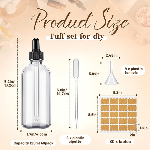 Lallisa 48 Pack 4oz Clear Glass Bottles Bulk with Glass Eye Droppers - color: Clear, size: 120 ml (4 oz)