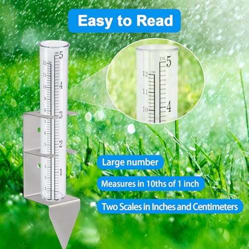 Rain Gauge Outdoor, 5" Rain Gauge with Stainless Steel Rack Holder - size: 5"