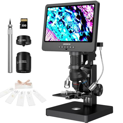Andonstar AD269S 20X-5000X HDMI Digital Microscope, 5 Lens 2160P UHD Video - style: AD269S-10"+ Endoscope Kit+ Metal Biological Stand