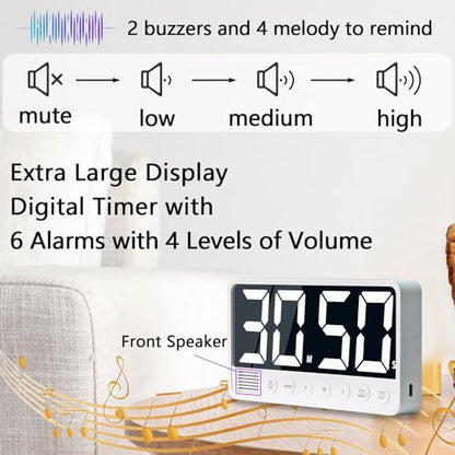 Digital Kitchen Timer - 7.1” Extra Large Display LED Countdown Timer - color: Black