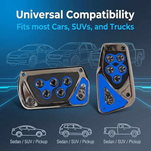 2 PCS Car Pedal Covers, Automatic Transmission Gas Brake Pedals Pads Non-slip Rubber Alloy Foot Pedal Plates, Fit Most Automatic Sedan SUV Truck (Blue) - color: Blue