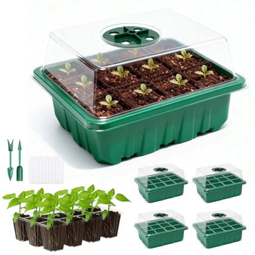 Seed Starter Kit with Humidity Dome, 5 Packs 60-Cell Trays