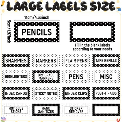 54Pcs Teacher Toolbox Labels Classroom Decoration Self-Adhesive Polka Dot Toolbox Sticker Black White Tool Box Storage Decal Black White Dot Organizer Container Decor for Back to School Teacher Supply - style: Polka Dot