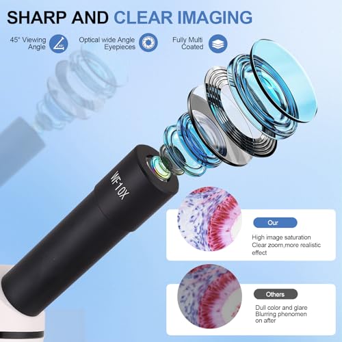 Microscope for Adults & Kids, 40X-2500X High-Power Compound Microscope for Students, School Lab & Home Schooling,Equiped with Slides Set & Phone Holder (Black and White) - color: black and white