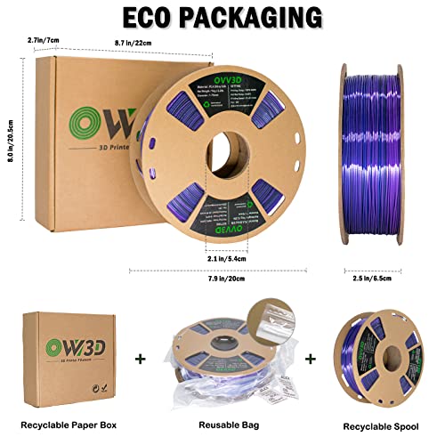 PLA Filament 1.75mm, 3D Printer Filament Silk Black Purple Color Changing, Silk PLA Filament, 3D Printing Filament 1.75 +/-0.02mm, 1kg - color: Black Purple