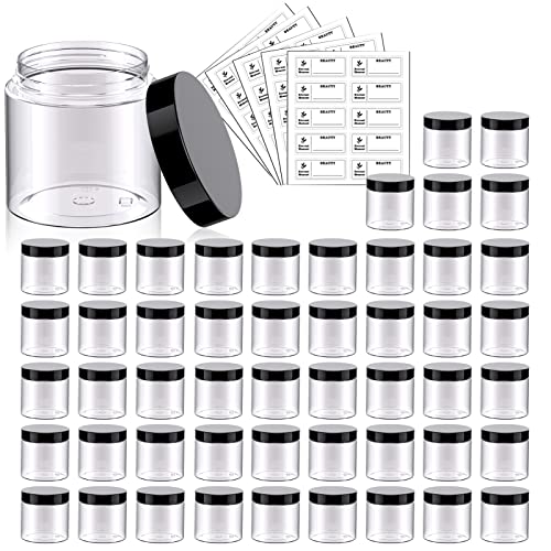 Eternal Moment 50 Pack 2 OZ Plastic Jars Clear Cosmetic Container with Lids - color: Black Lid, size: 2 Ounce