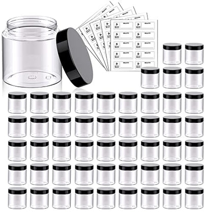 Eternal Moment 50 Pack 2 OZ Plastic Jars Clear Cosmetic Container with Lids - color: Black Lid, size: 2 Ounce